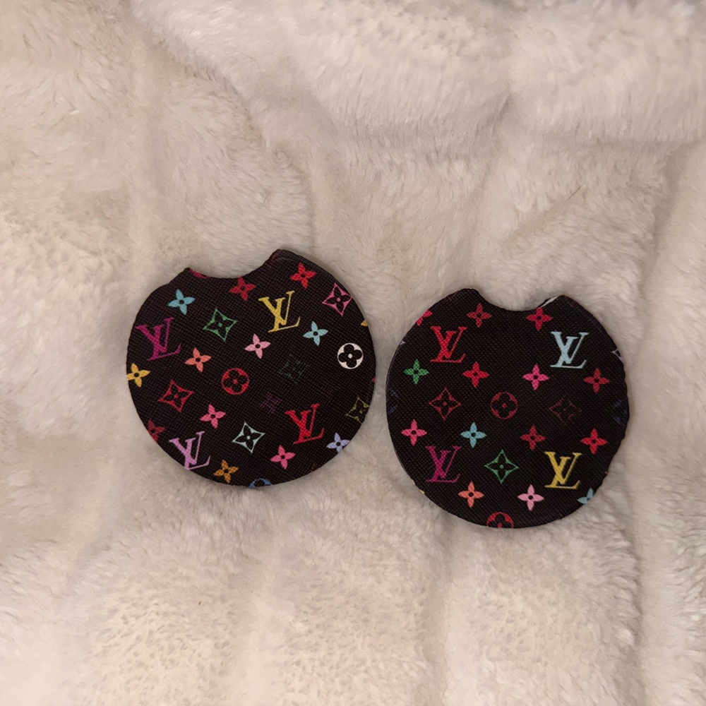 - Designer like Multicolor Monogram Car Coasters